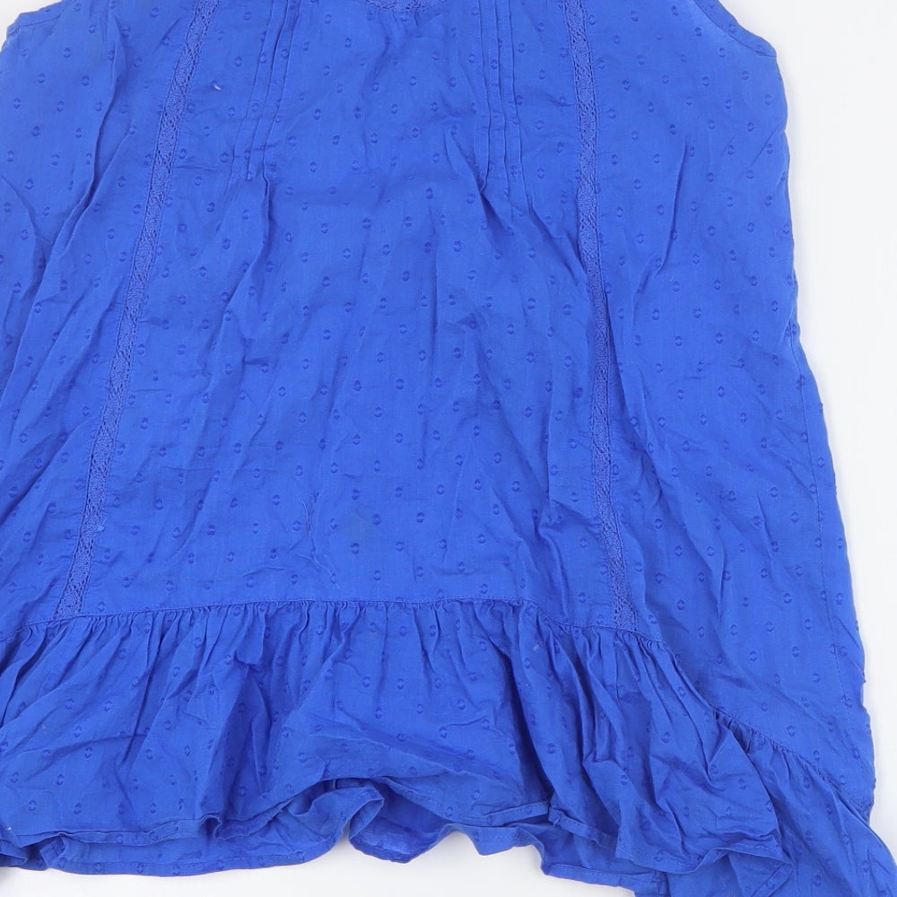 Monsoon Womens Blue Cotton Basic Tank Size 8 V-Neck
