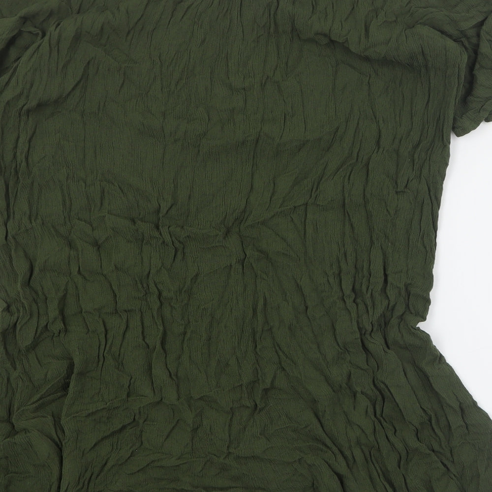 Papaya Womens Green Viscose Mini Size S V-Neck Pullover - Beach cover up