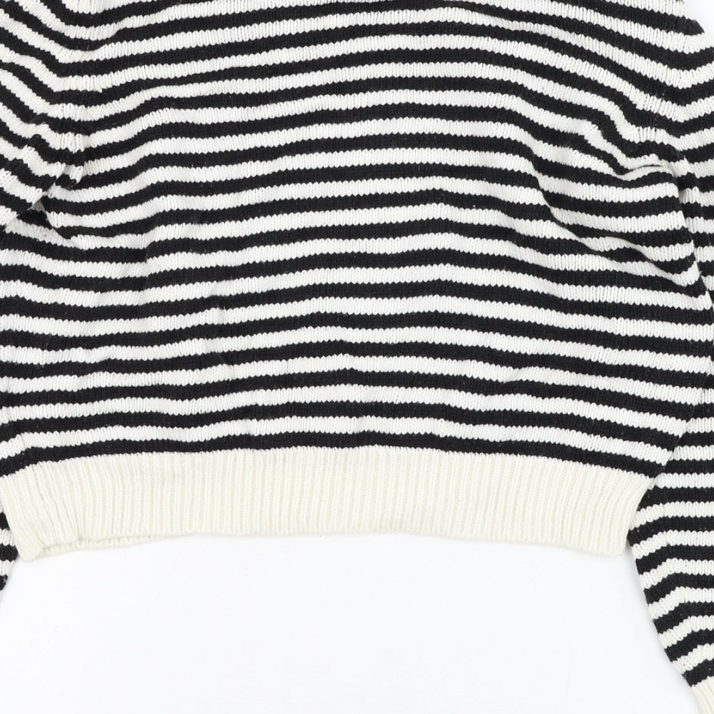 H&M Womens White Round Neck Striped Acrylic Pullover Jumper Size 8