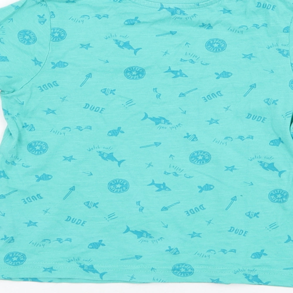 George Boys Blue Cotton Basic T-Shirt Size 2-3 Years Round Neck Pullover - Fish