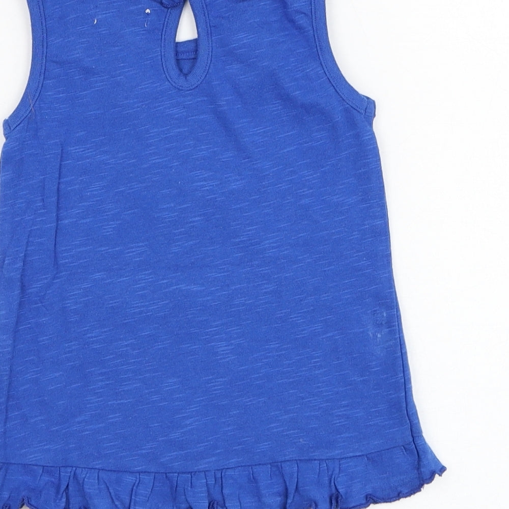 M&Co Girls Blue Cotton Basic Tank Size 9-12 Months Round Neck Pullover - Pineapple