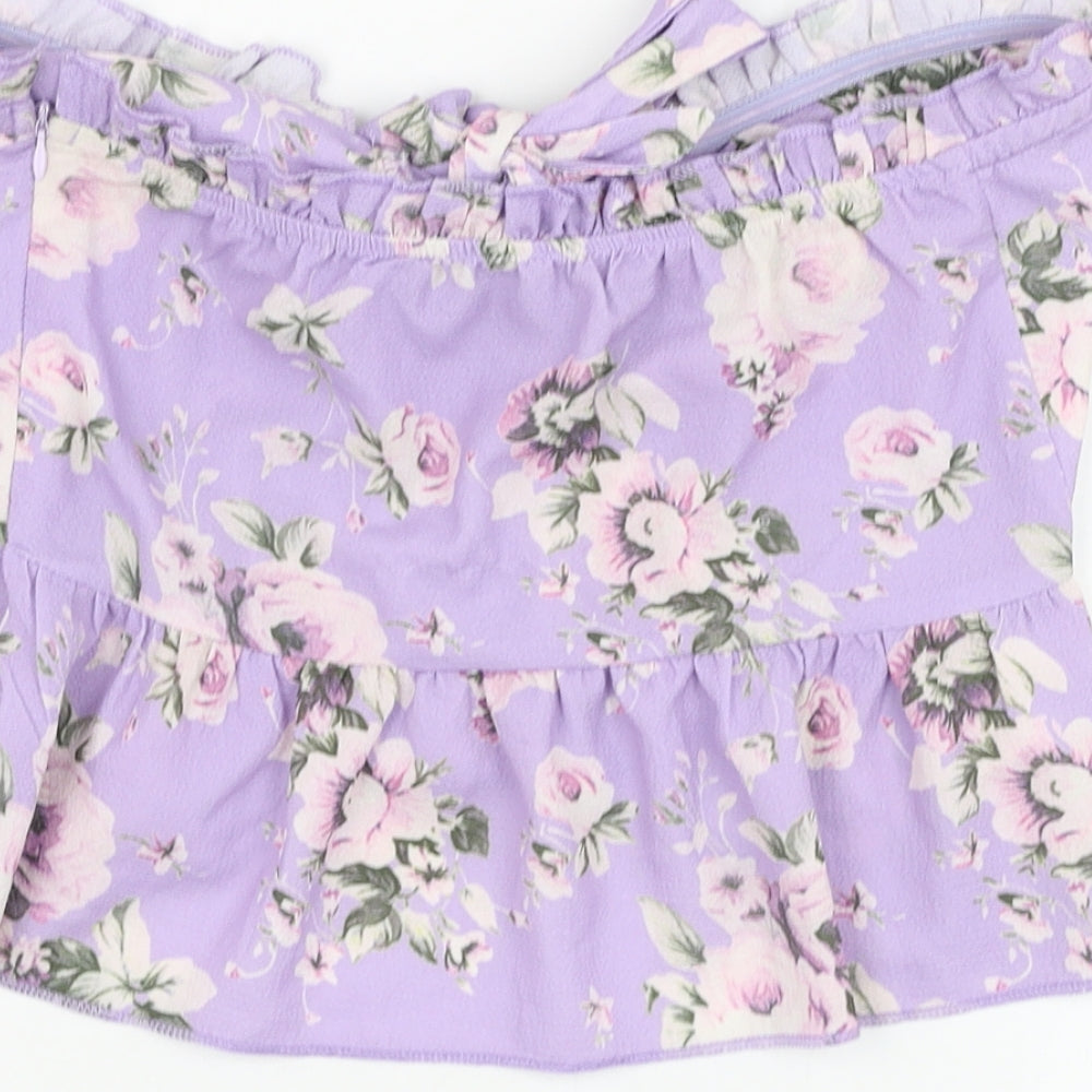 Parisian Signature Womens Purple Floral Polyester Basic Tank Size 8 Off the Shoulder