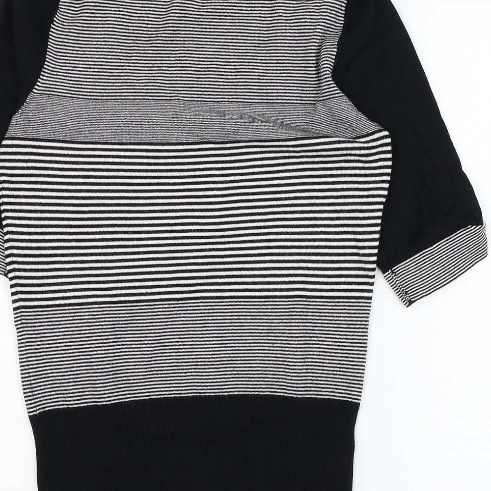 NEXT Womens Black V-Neck Striped Viscose Pullover Jumper Size 8
