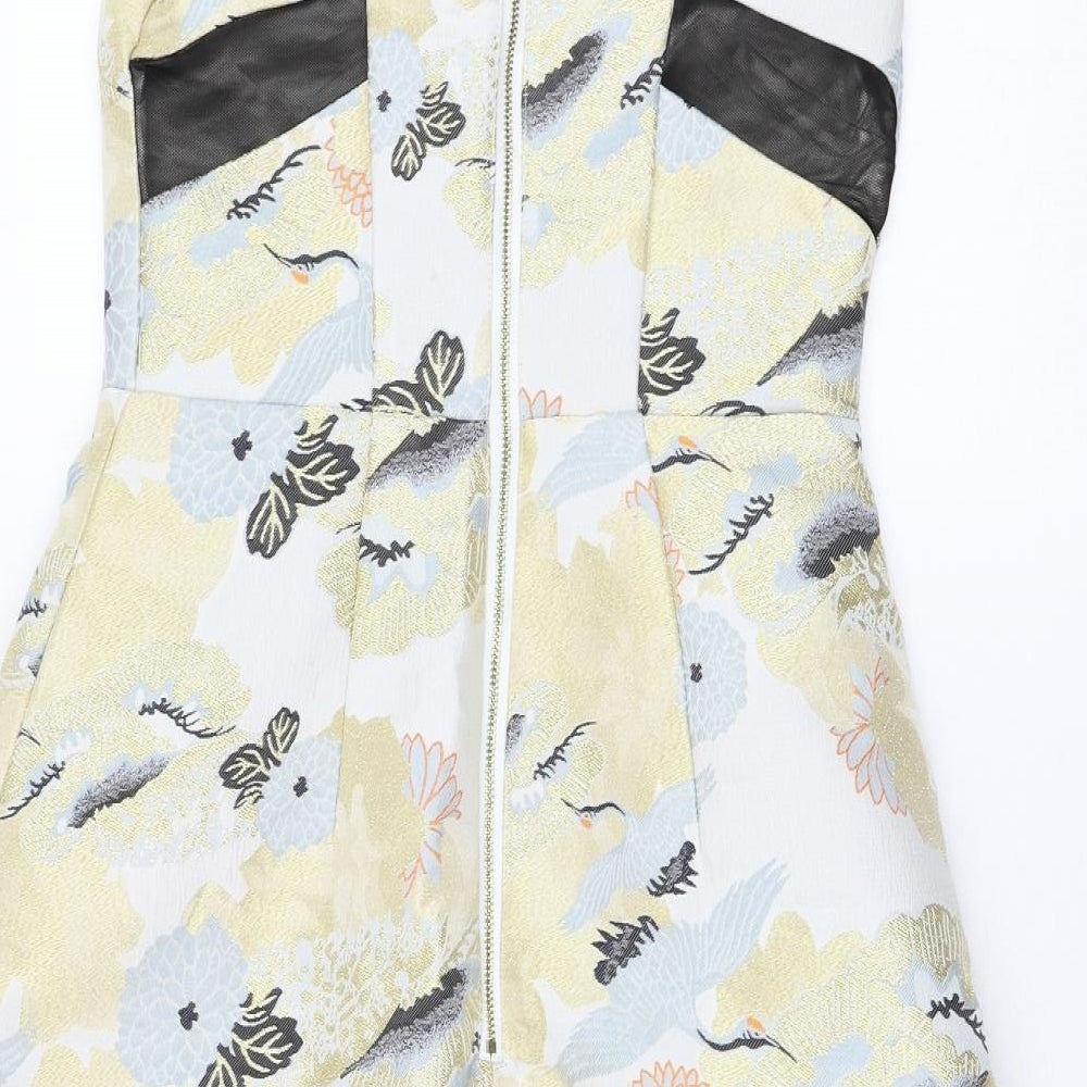NEXT Womens Ivory Floral Polyester A-Line Size 10 Zip