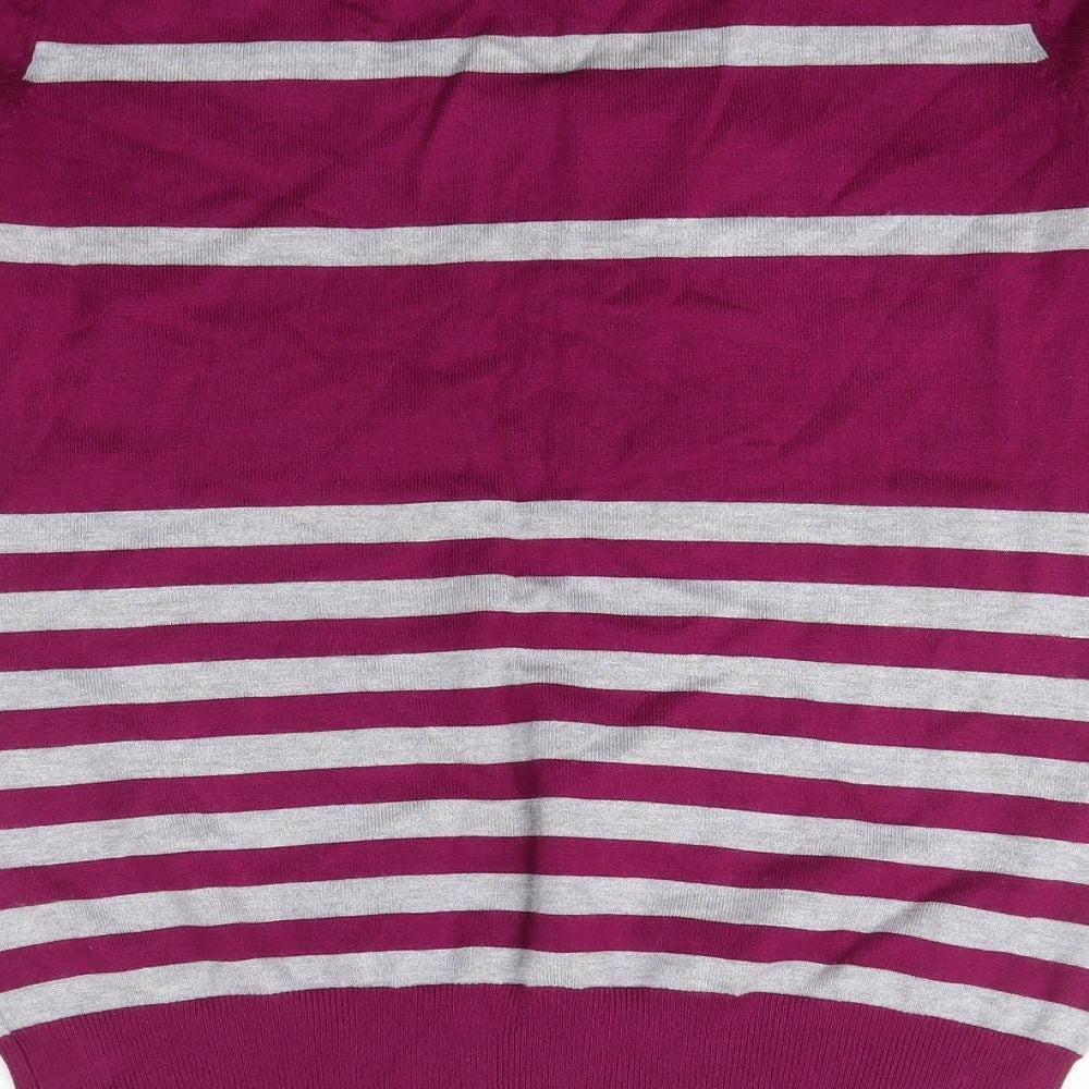 M&Co. Womens Purple Scoop Neck Striped Viscose Pullover Jumper Size M