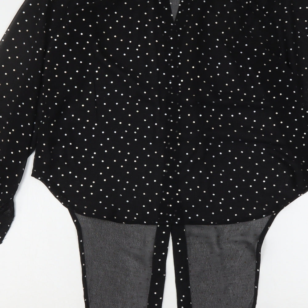 NEXT Womens Black Polka Dot Polyester Basic Button-Up Size 8 V-Neck