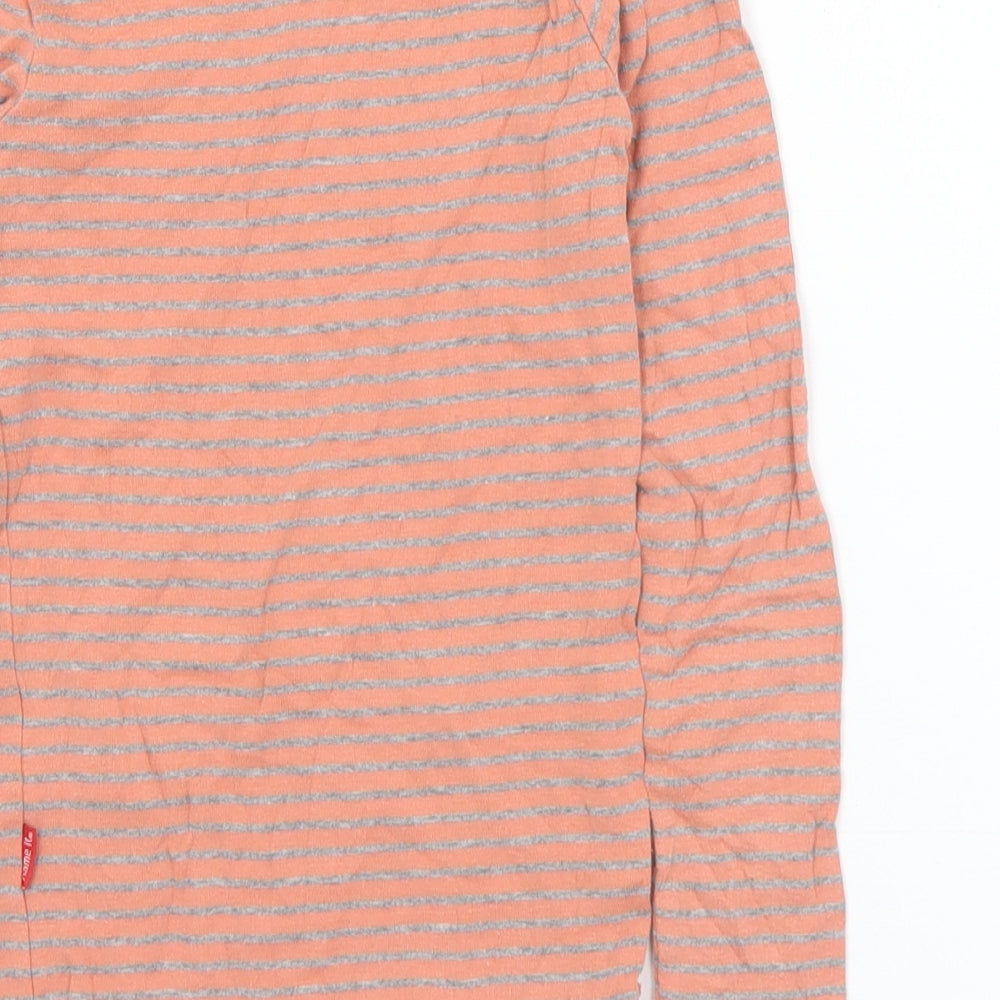 NAME IT Girls Orange Striped Cotton Basic T-Shirt Size 7-8 Years Round Neck
