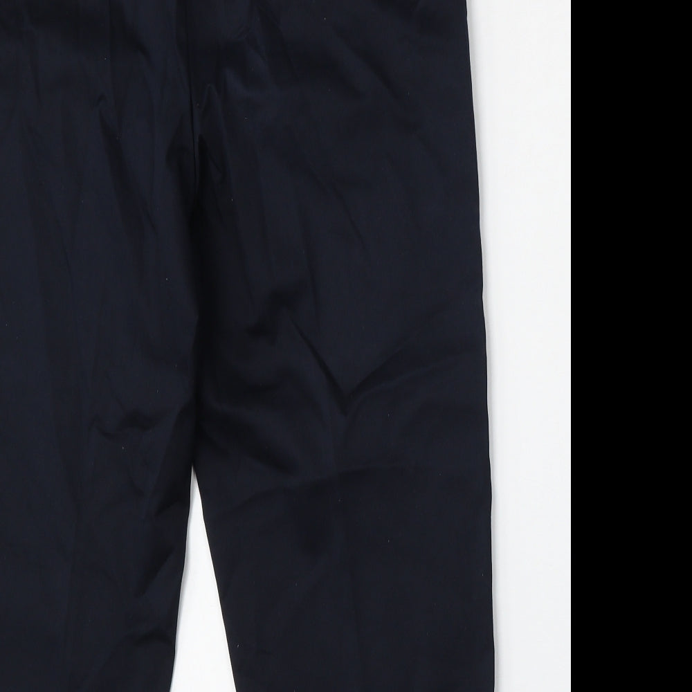 Marks and Spencer Womens Blue Cotton Trousers Size 12 L22.5 in Regular Zip - short leg
