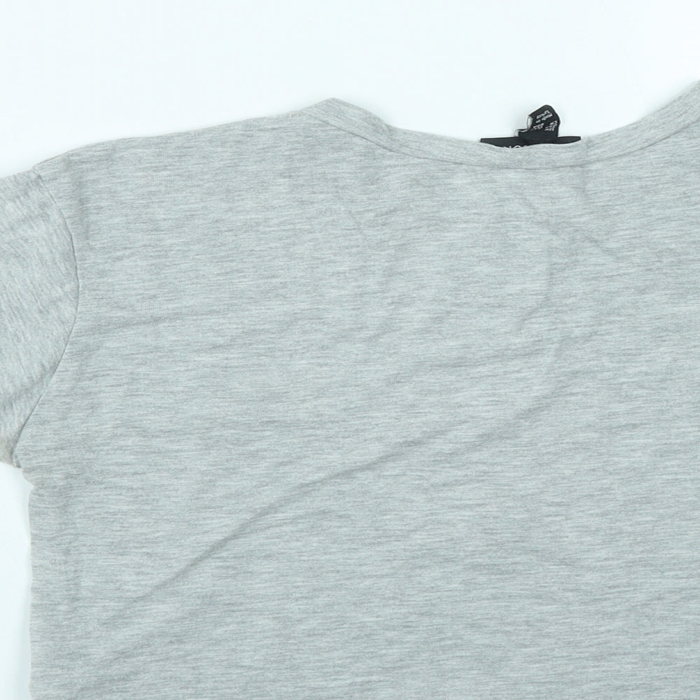 New Look Womens Grey Floral Cotton Basic T-Shirt Size 6 Round Neck