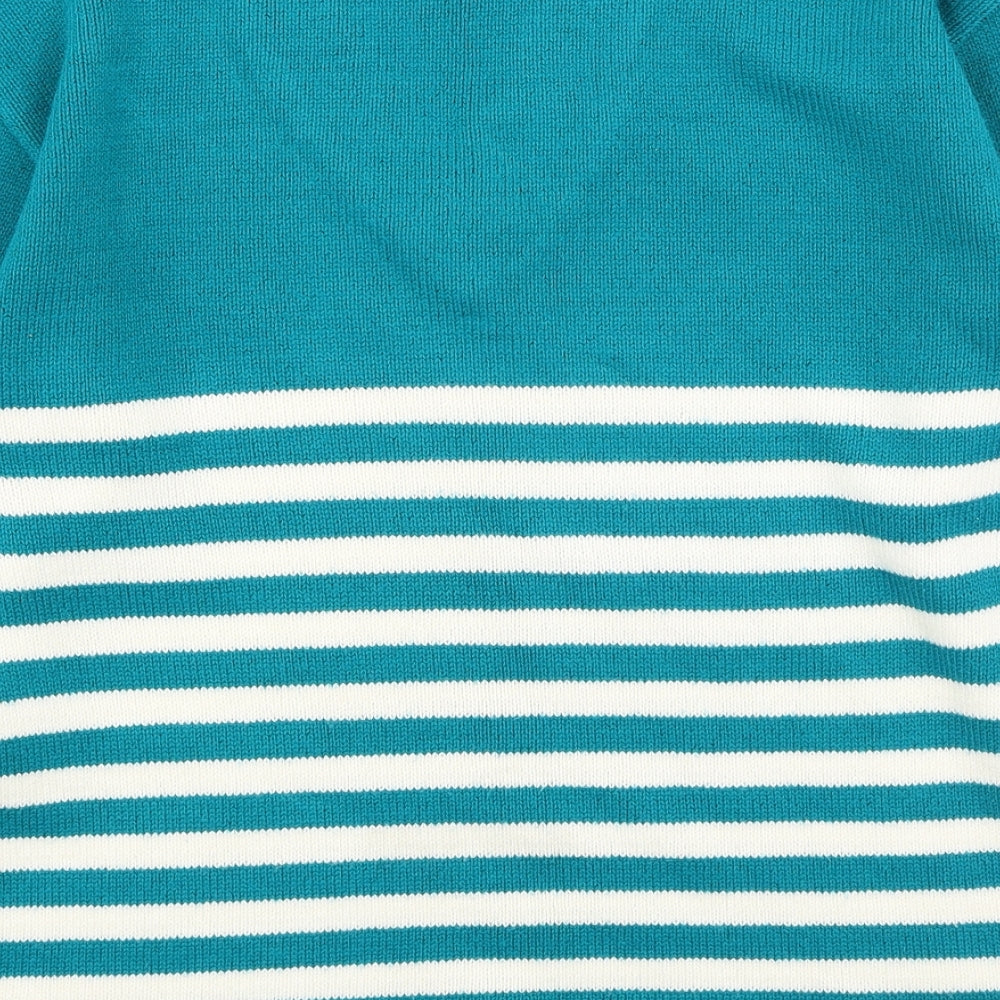 Pure & Natural Womens Green V-Neck Striped Acrylic Pullover Jumper Size S