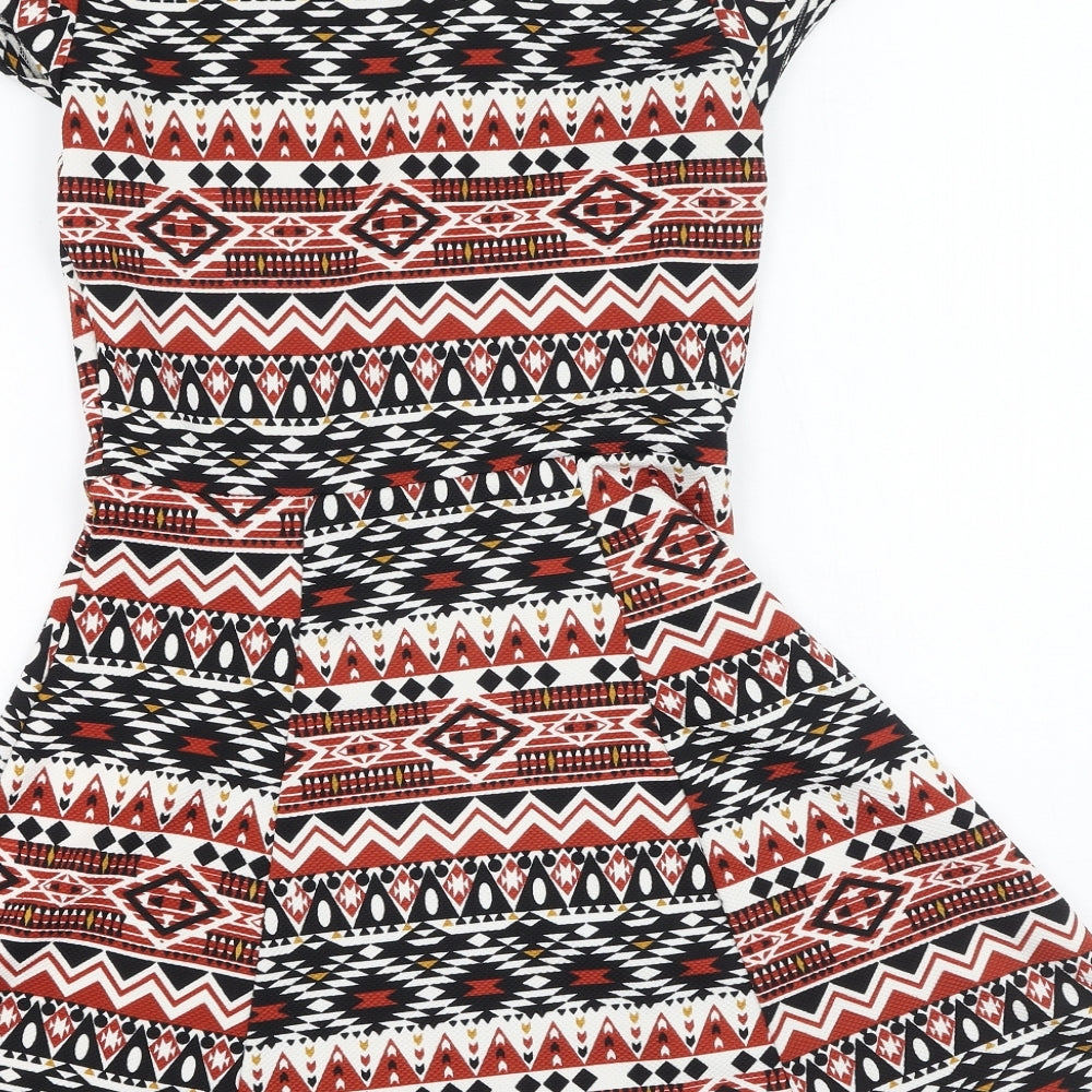 Divided Womens Multicoloured Geometric Polyester Fit & Flare Size 6 Round Neck