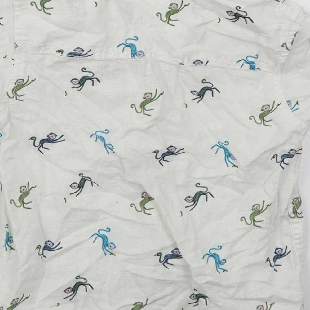 Next Boys White Linen Basic Button-Up Size 24 Months Collared Button - Monkeys