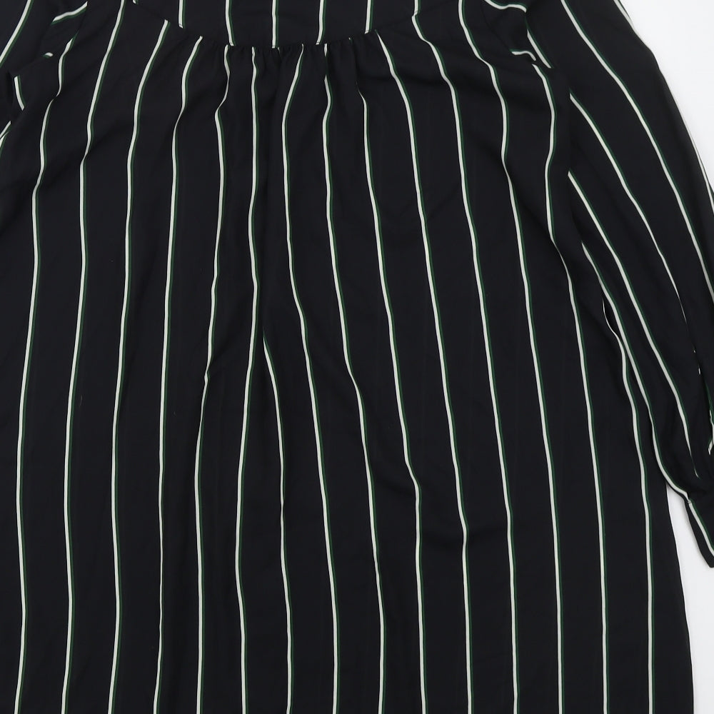 H&M Womens Black Striped Polyester Shirt Dress Size 6 V-Neck Button