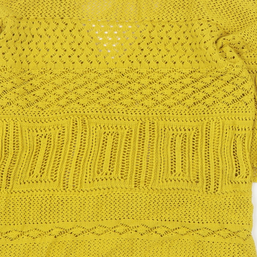 Papaya Womens Yellow V-Neck Cotton Pullover Jumper Size S
