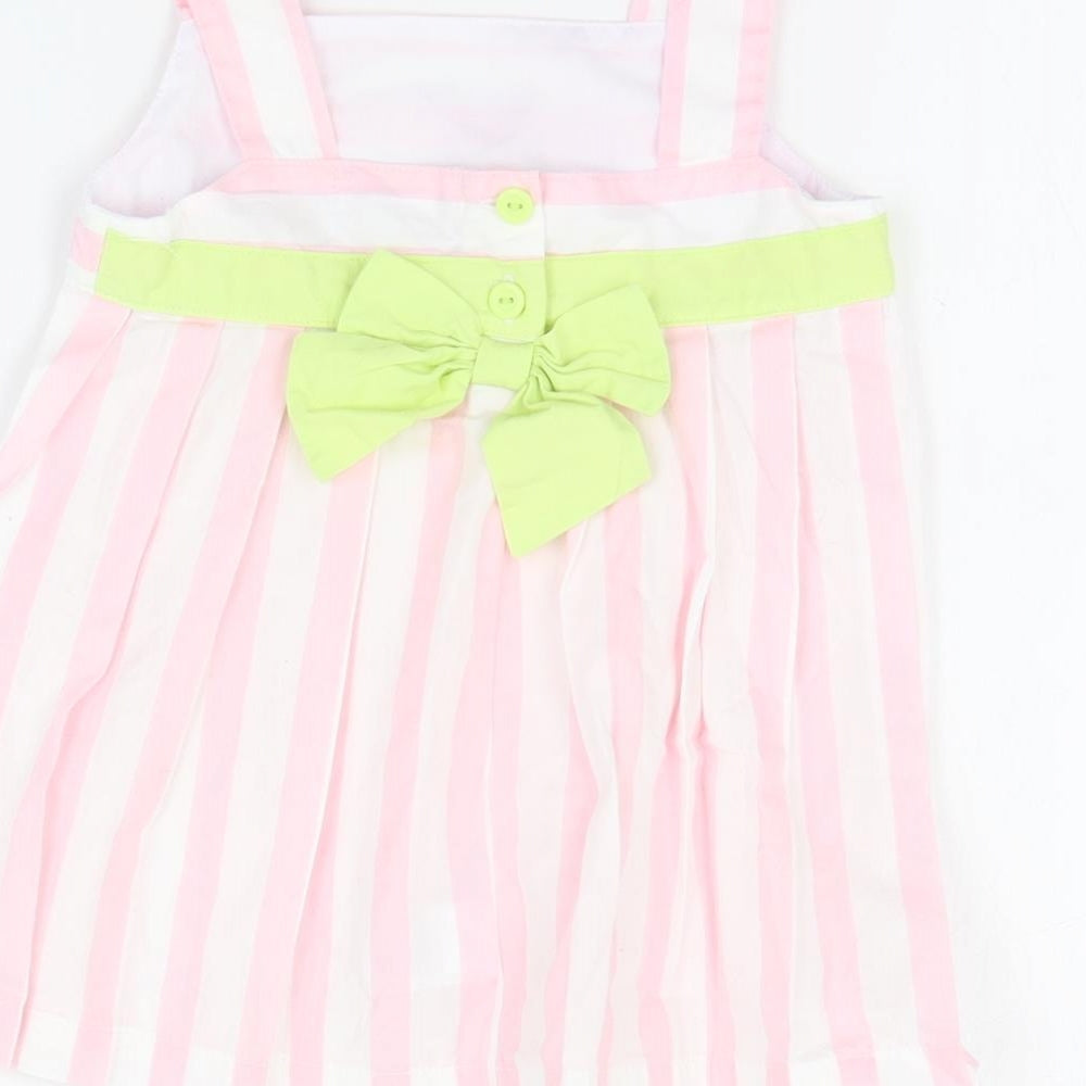 Savannah Baby White Striped Cotton A-Line Size 18 Months Square Neck Button