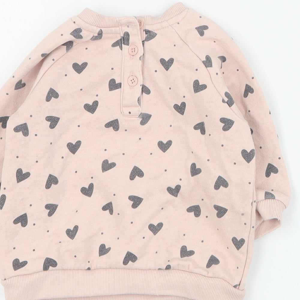 Matalan Baby Pink Cotton Pullover Jumper Size 3-6 Months Button