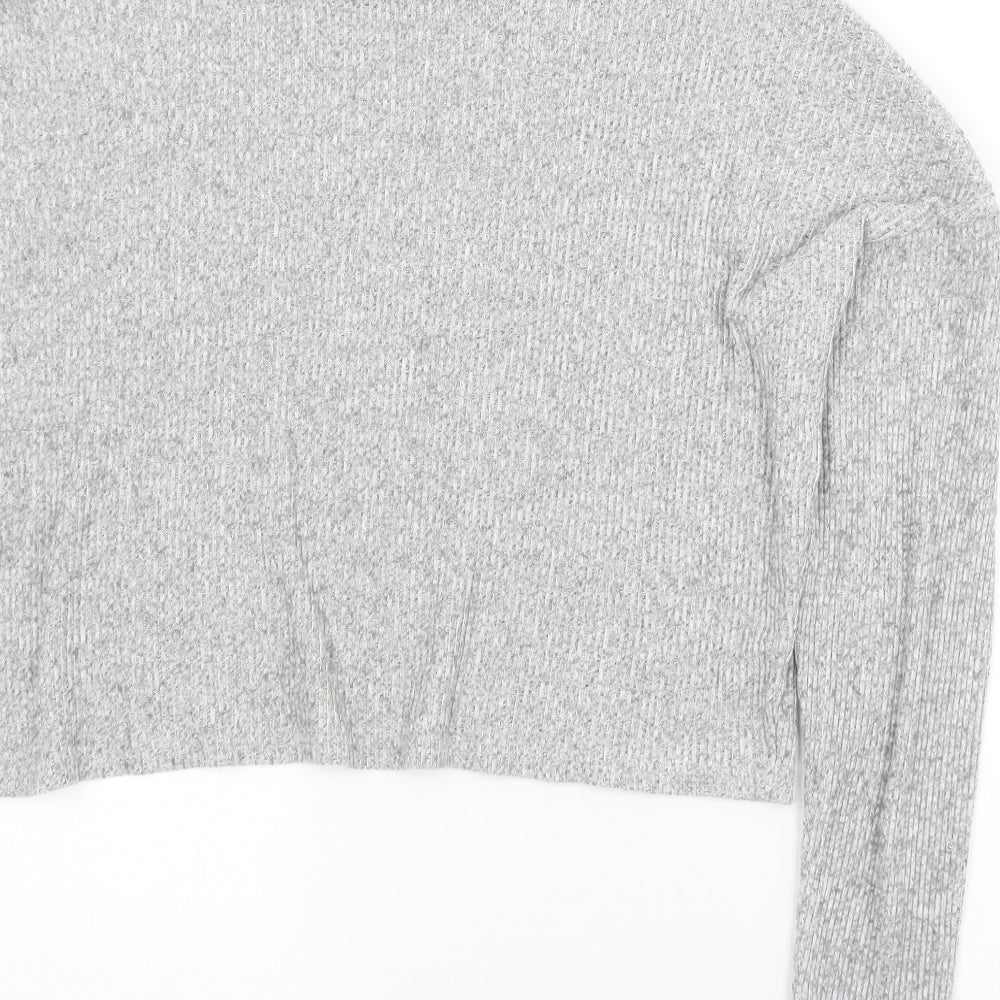 Topshop Womens Grey Mock Neck Viscose Pullover Jumper Size 10 - Cropped