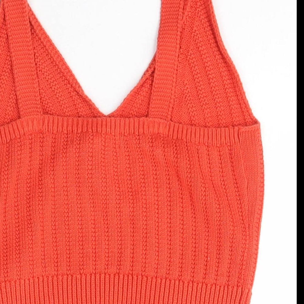 New Look Womens Orange V-Neck Cotton Pullover Jumper Size 8