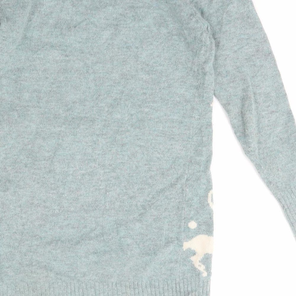 Yumi Womens Blue Boat Neck Wool Pullover Jumper Size S