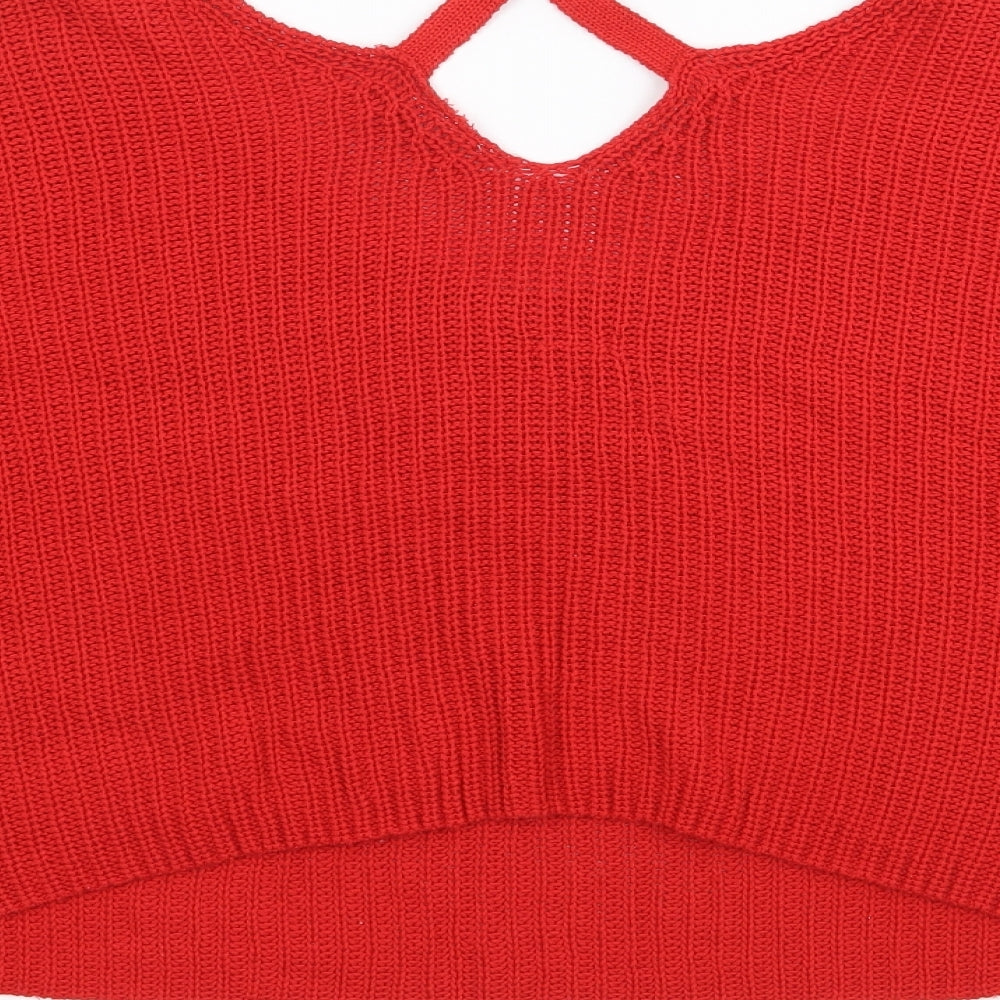 H&M Womens Red V-Neck Acrylic Pullover Jumper Size S