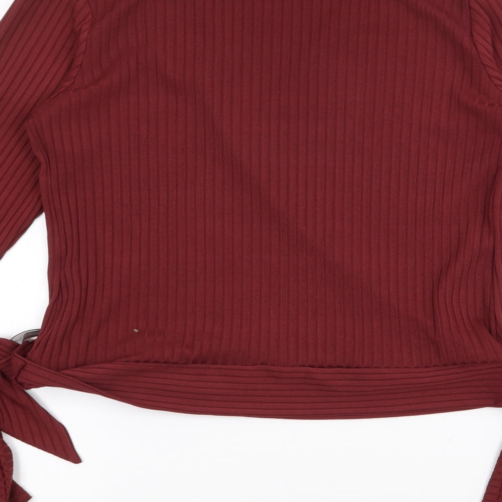 New Look Womens Red V-Neck Polyester Pullover Jumper Size 14