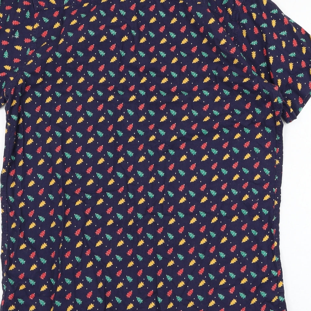 Cargo Quay Mens Blue Cotton Button-Up Size S Collared Button - Christmas Tree