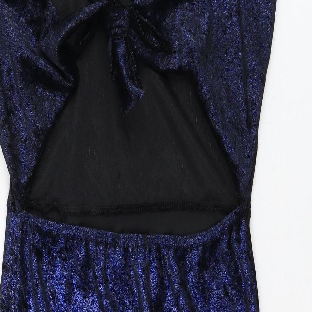 PRETTYLITTLETHING Womens Blue Polyester Pencil Dress Size 6 Square Neck Tie
