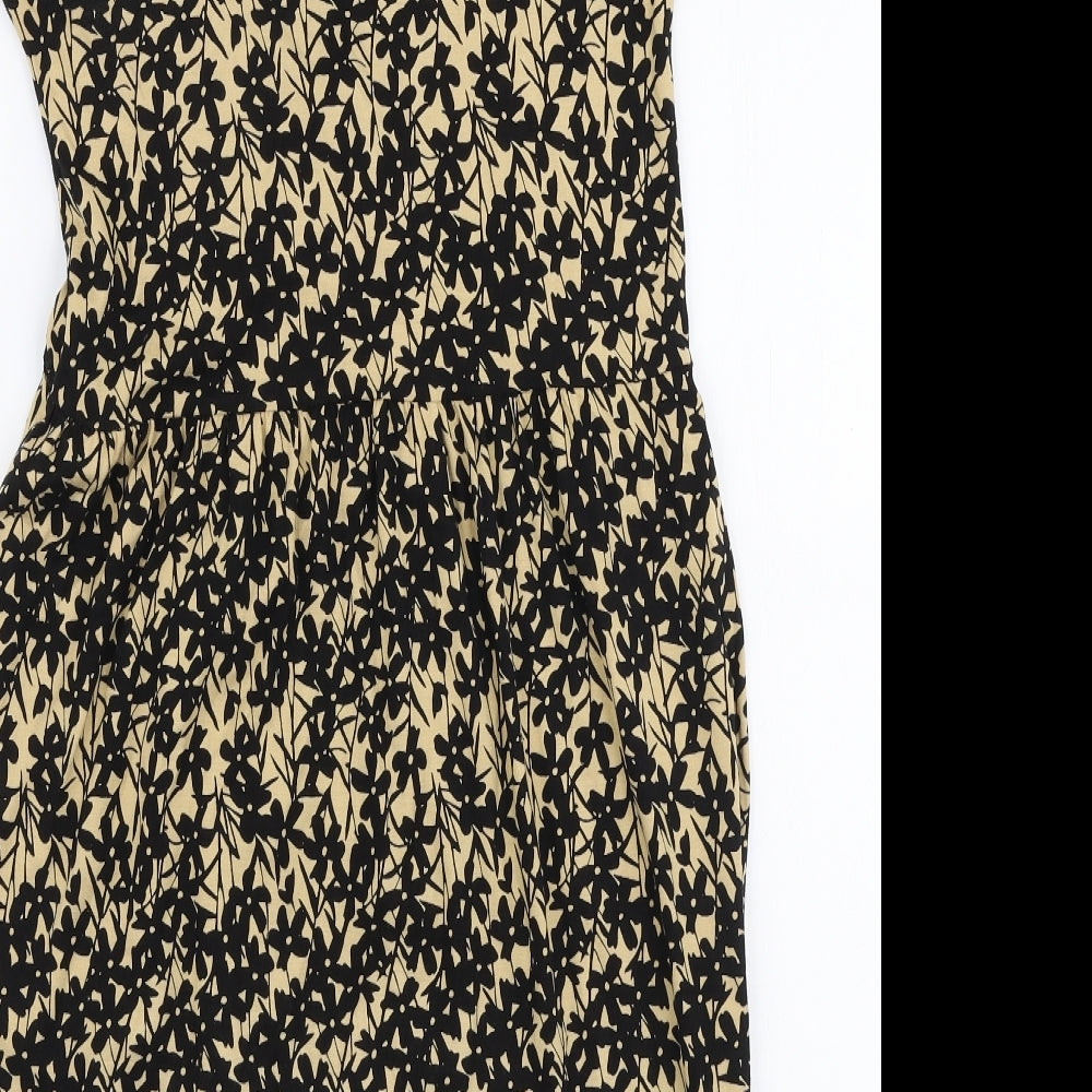 NEXT Womens Gold Floral Viscose A-Line Size 8 V-Neck Pullover