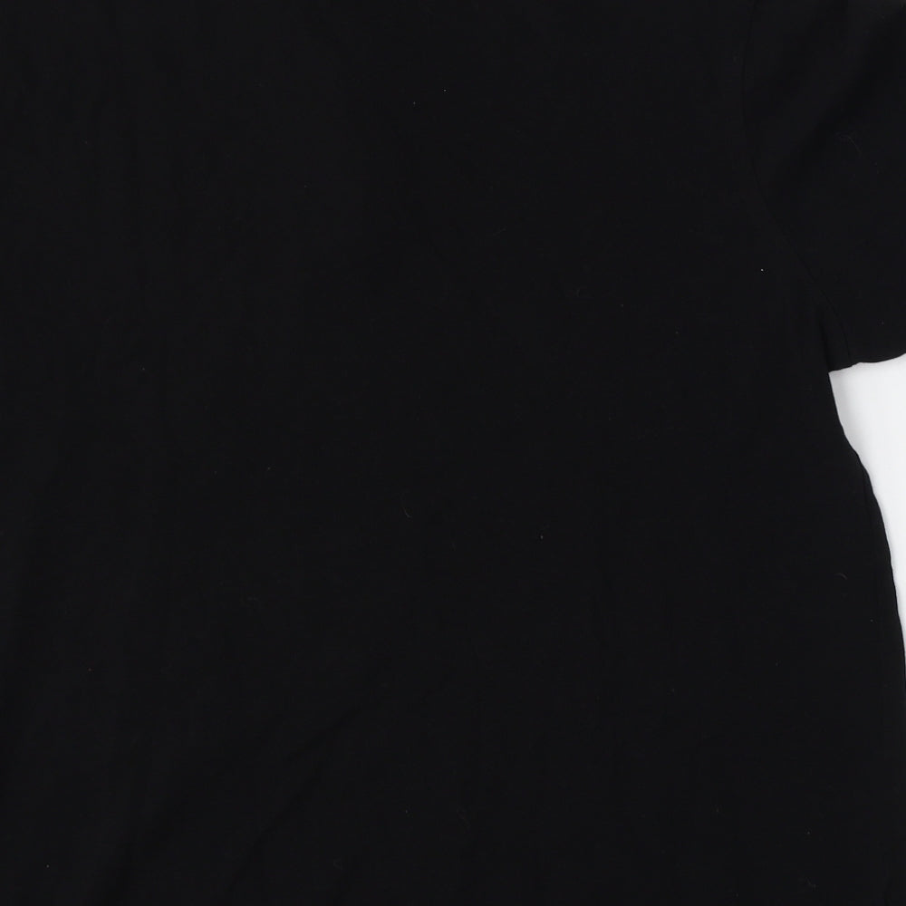 Lefties Mens Black Cotton Polo Size L Round Neck Button