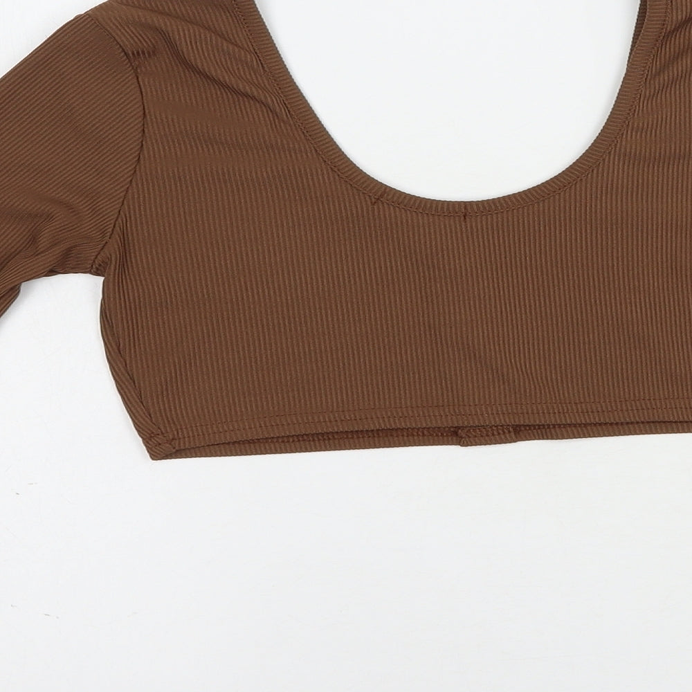 Nasdty Gal Womens Brown Plastic Cropped Blouse Size 4 Scoop Neck