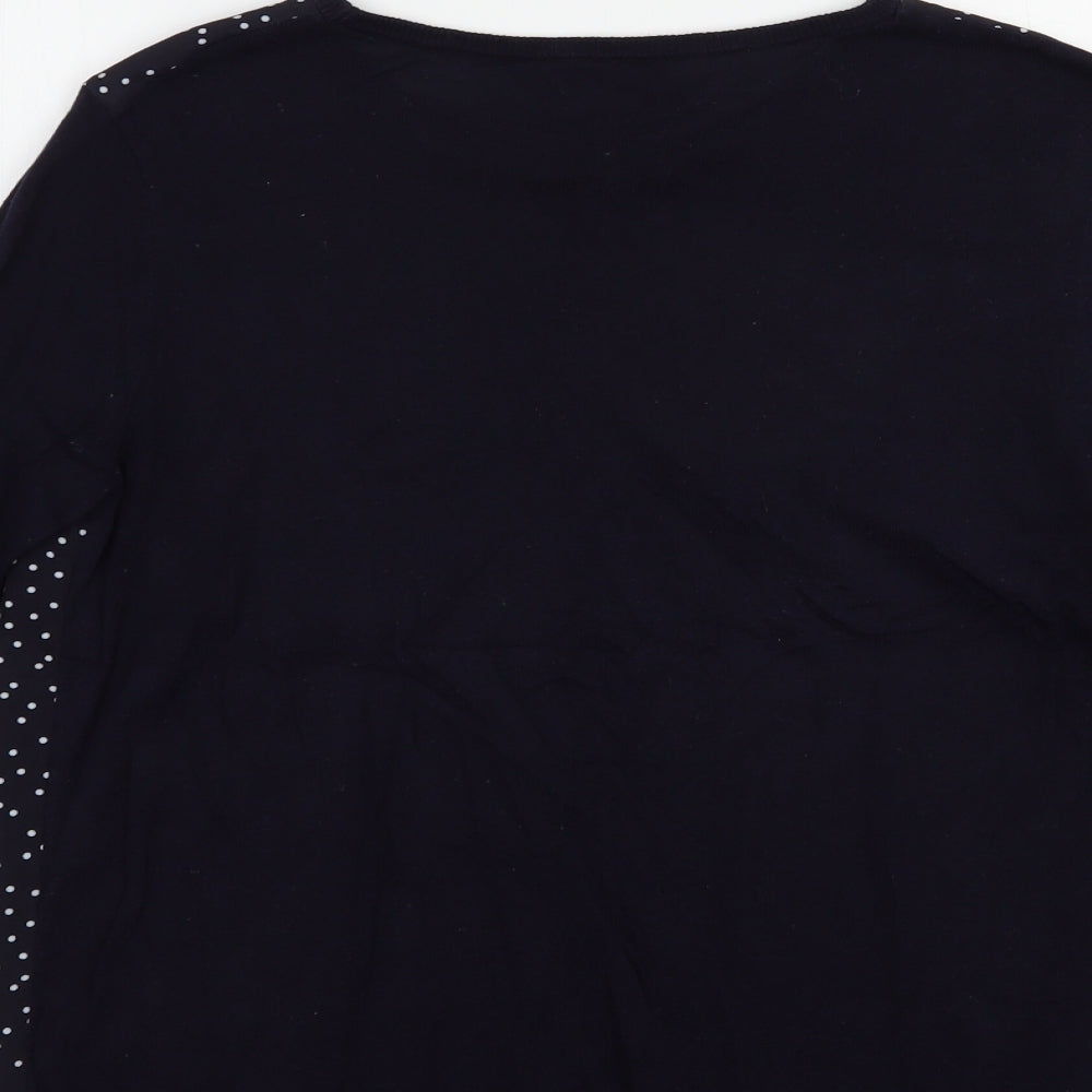 Warehouse Womens Blue Crew Neck Polka Dot Cotton Pullover Jumper Size 10