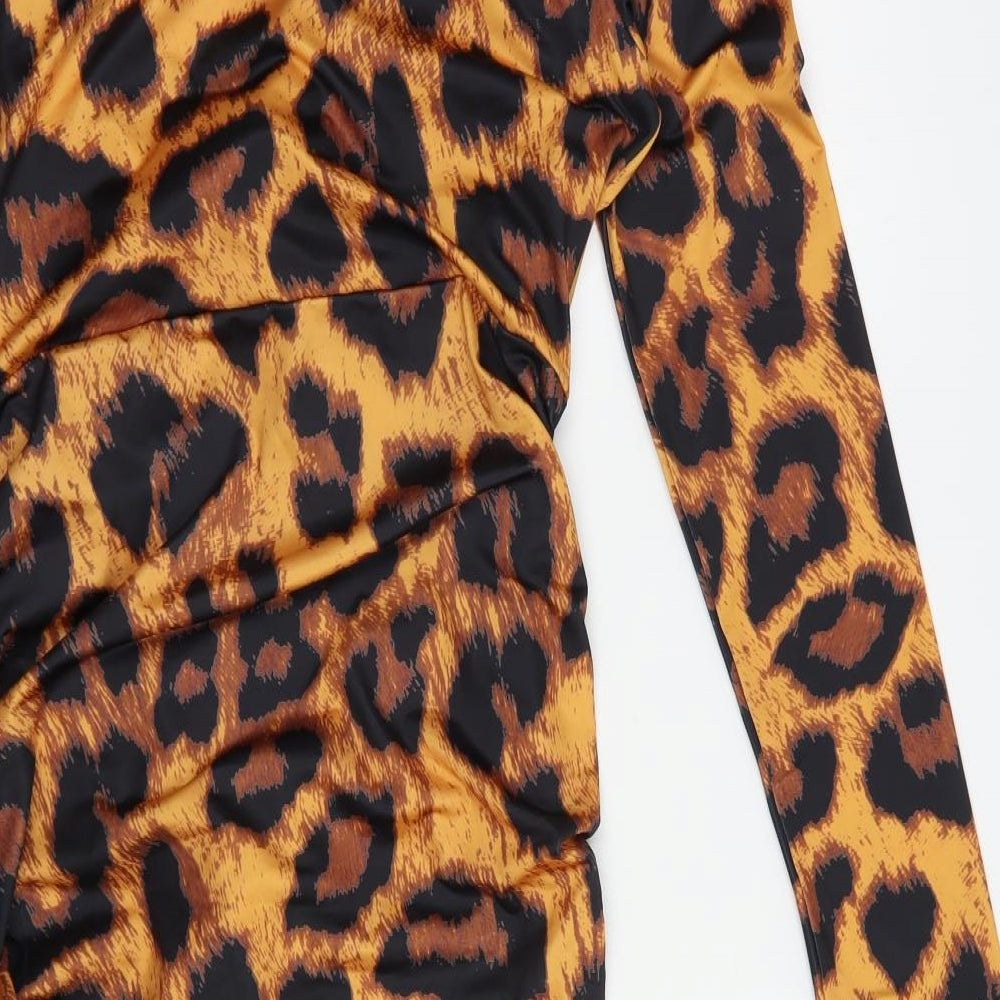 CHICME Womens Orange Animal Print Cotton Bodycon Size XL Off the Shoulder Pullover