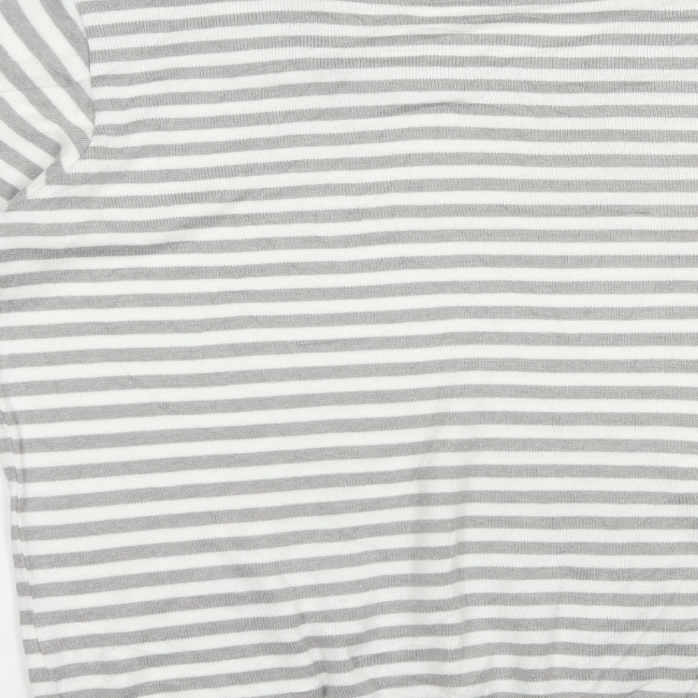 Preworn Womens Grey Square Neck Striped Cotton Pullover Jumper Size M