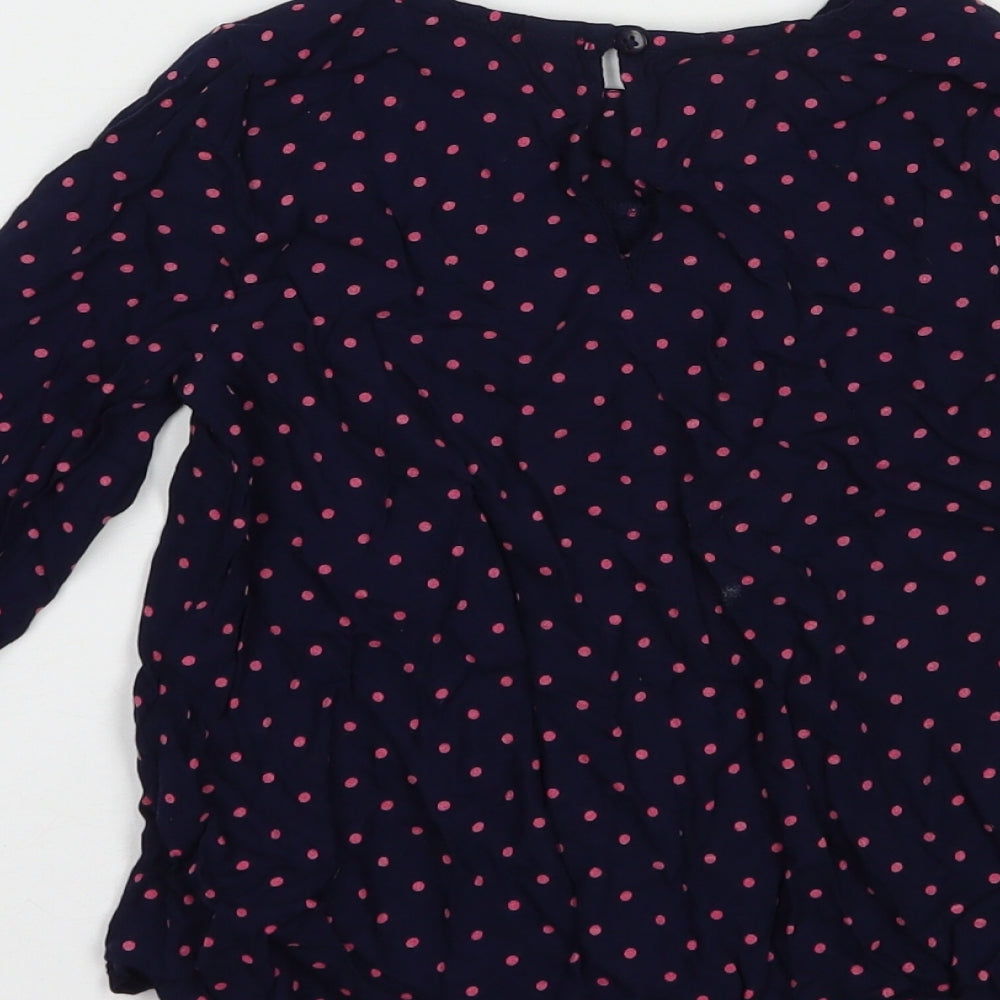 Primark Girls Blue Polka Dot Viscose Basic Blouse Size 5-6 Years Crew Neck Button