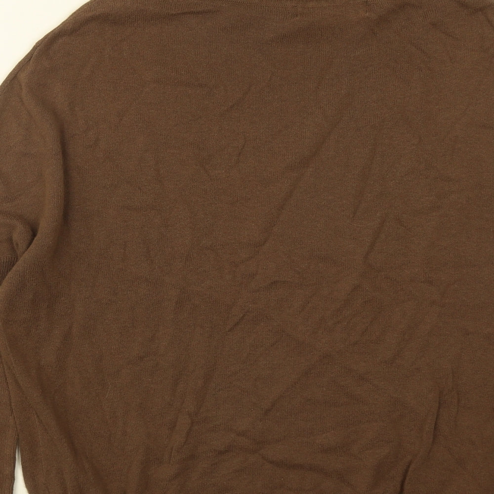 Label Lab Womens Brown Round Neck Cotton Pullover Jumper Size 10