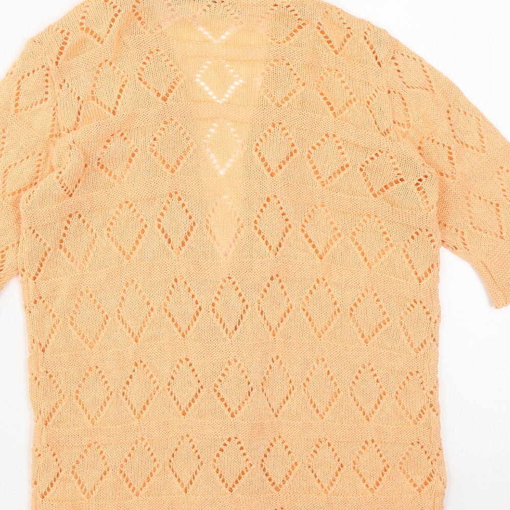 Harold Ingram Womens Orange V-Neck Acrylic Cardigan Jumper Size S