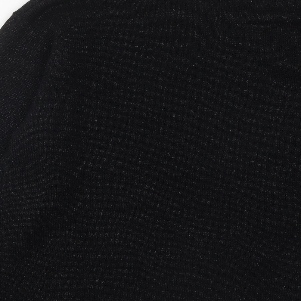 Collection Womens Black V-Neck Floral Acrylic Pullover Jumper Size 14
