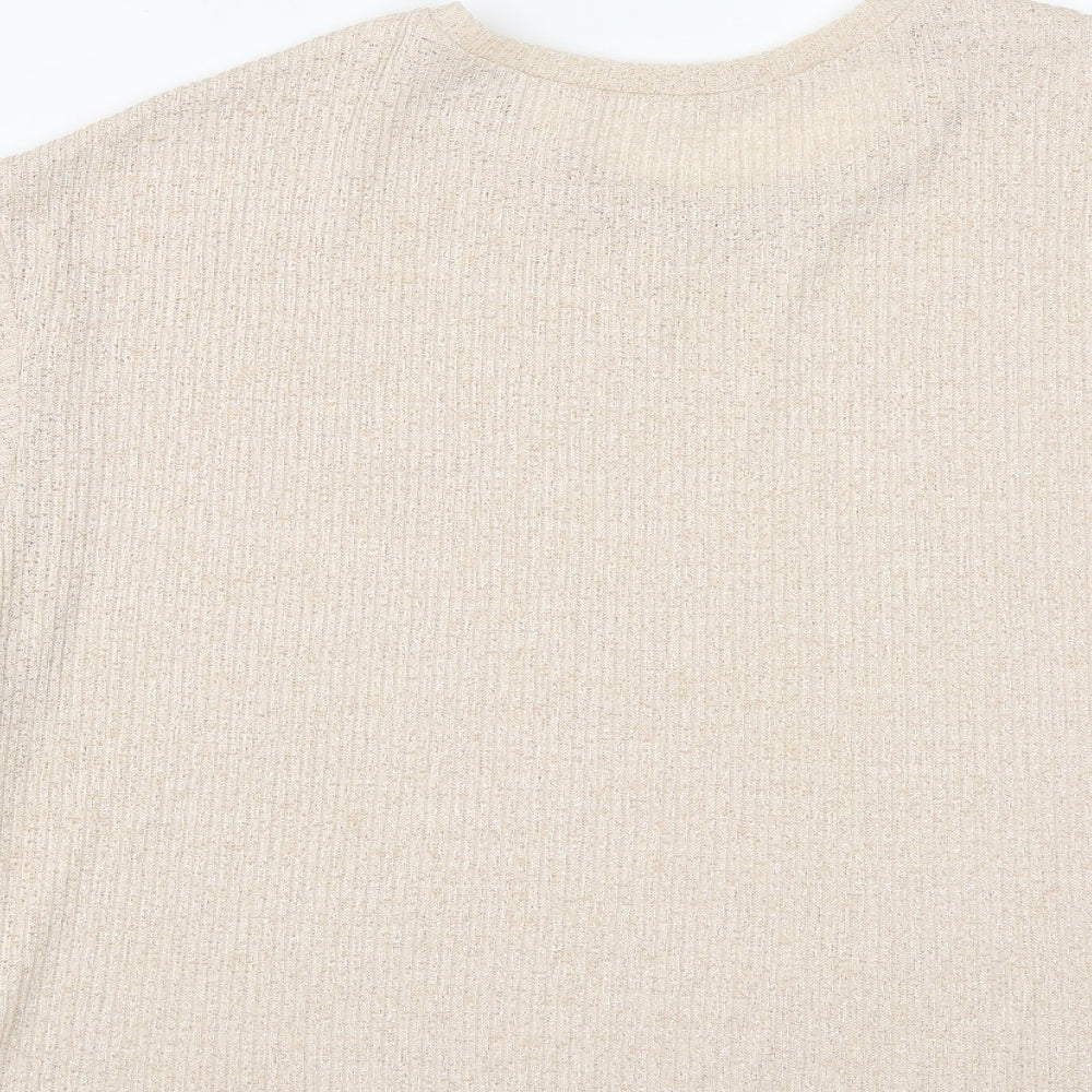 Preowrn Womens Beige Polyester Cropped T-Shirt Size L Round Neck