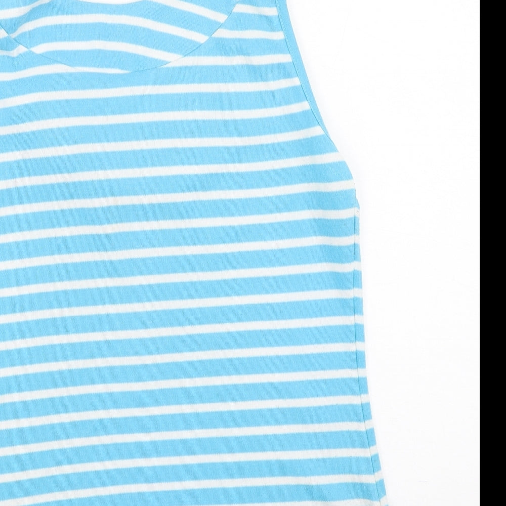 C.M.D Womens Blue Striped Polyester Basic Tank Size M Round Neck