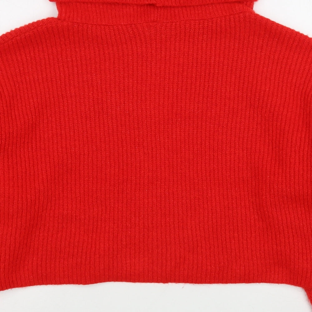 Priark Womens Red Roll Neck Acrylic Pullover Jumper Size L