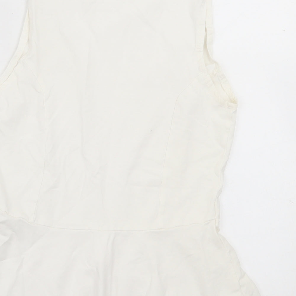 New Look Womens White Cotton Basic Tank Size 10 Crew Neck