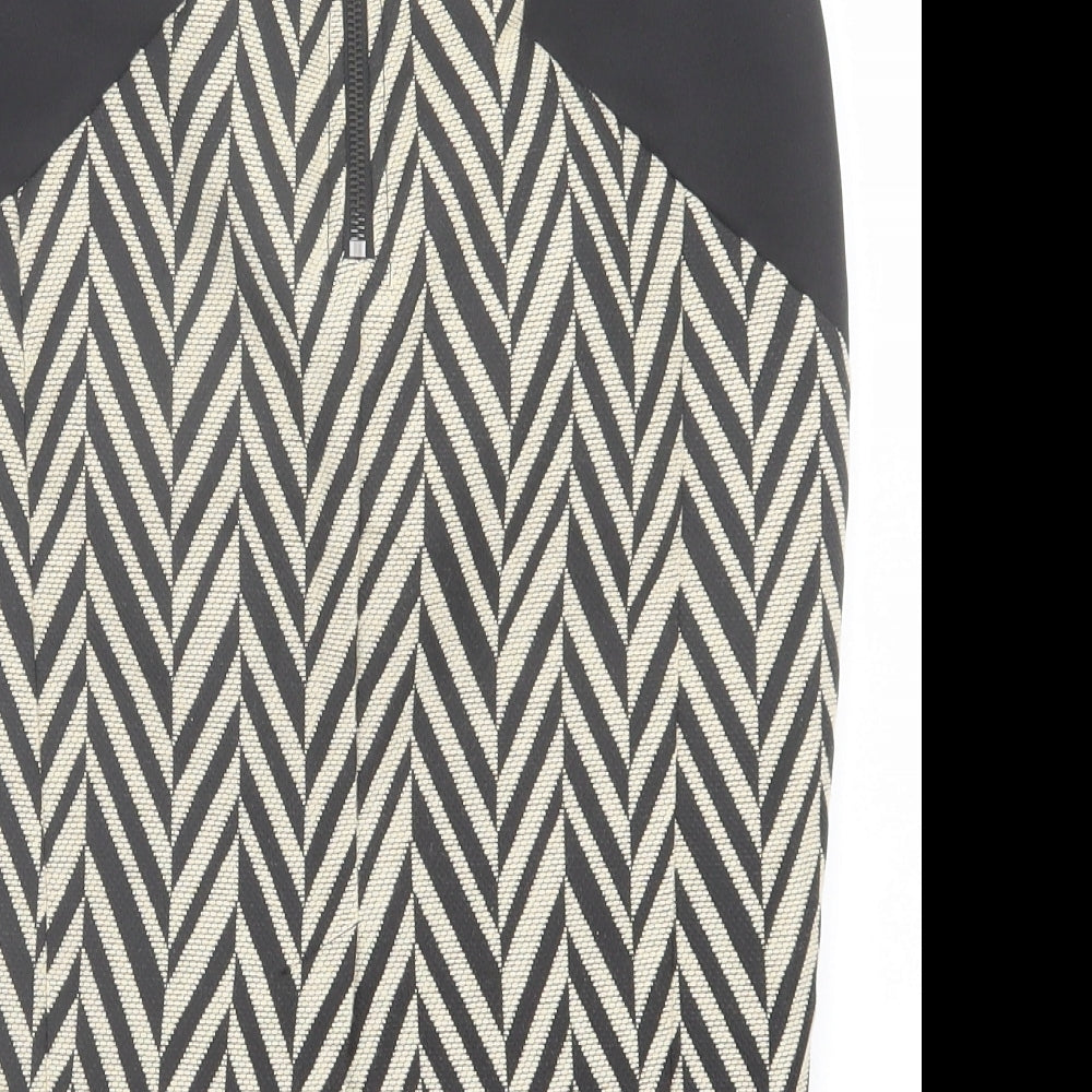 Angl Womens Beige Geometric Cotton A-Line Skirt Size S Zip