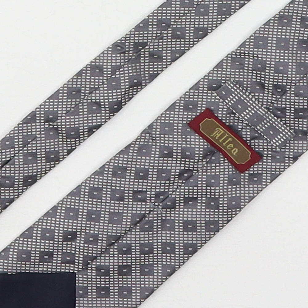 Allea Mens Grey Geometric Silk Pointed Tie One Size