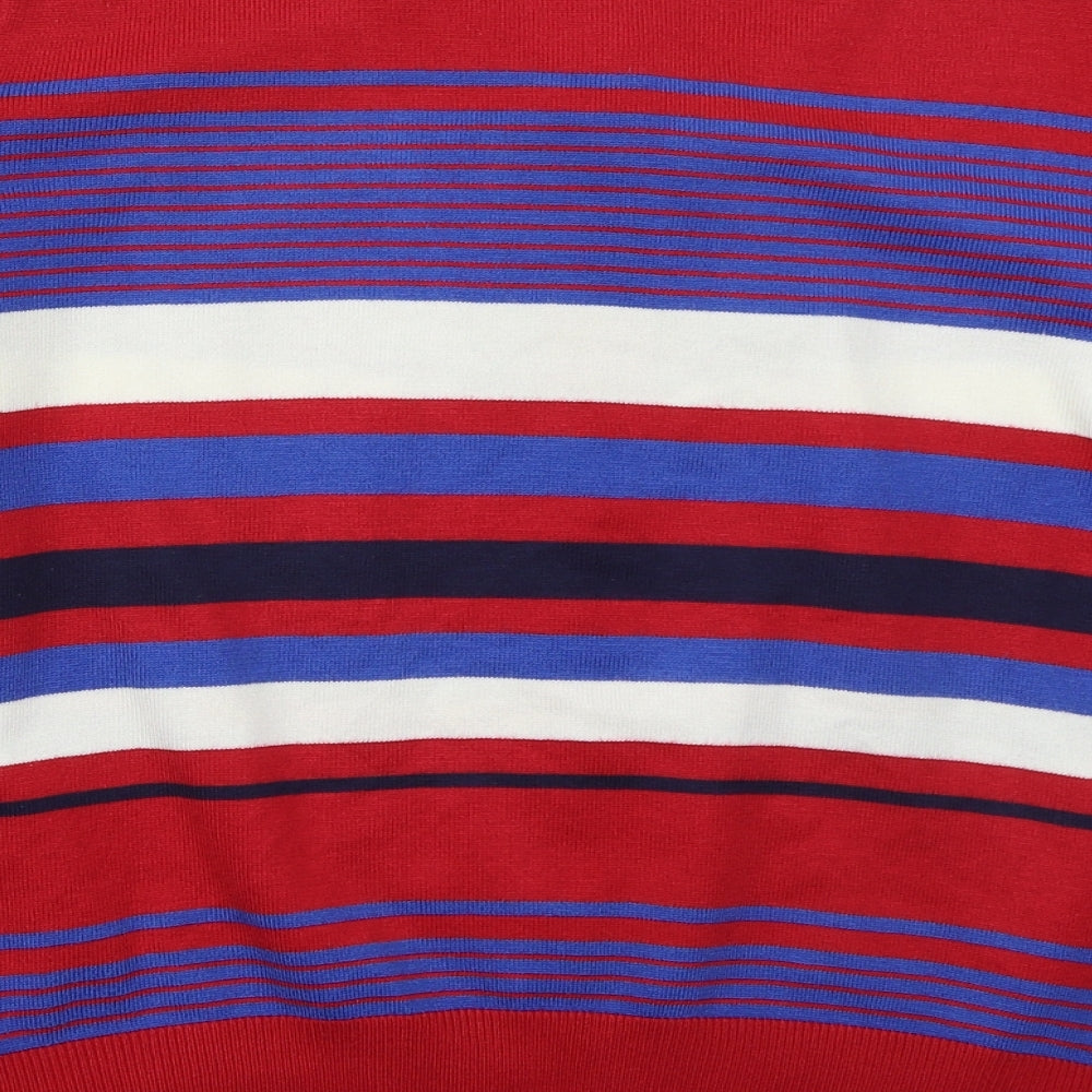 Mystify Womens Red Round Neck Striped Acrylic Cardigan Jumper Size L - Blue