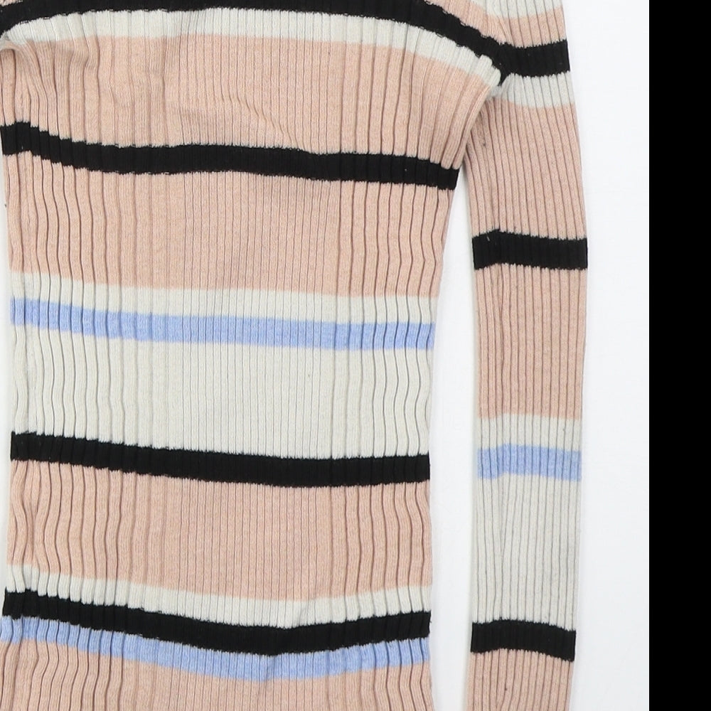 Atmosphere Womens Pink Crew Neck Striped Nylon Pullover Jumper Size 6