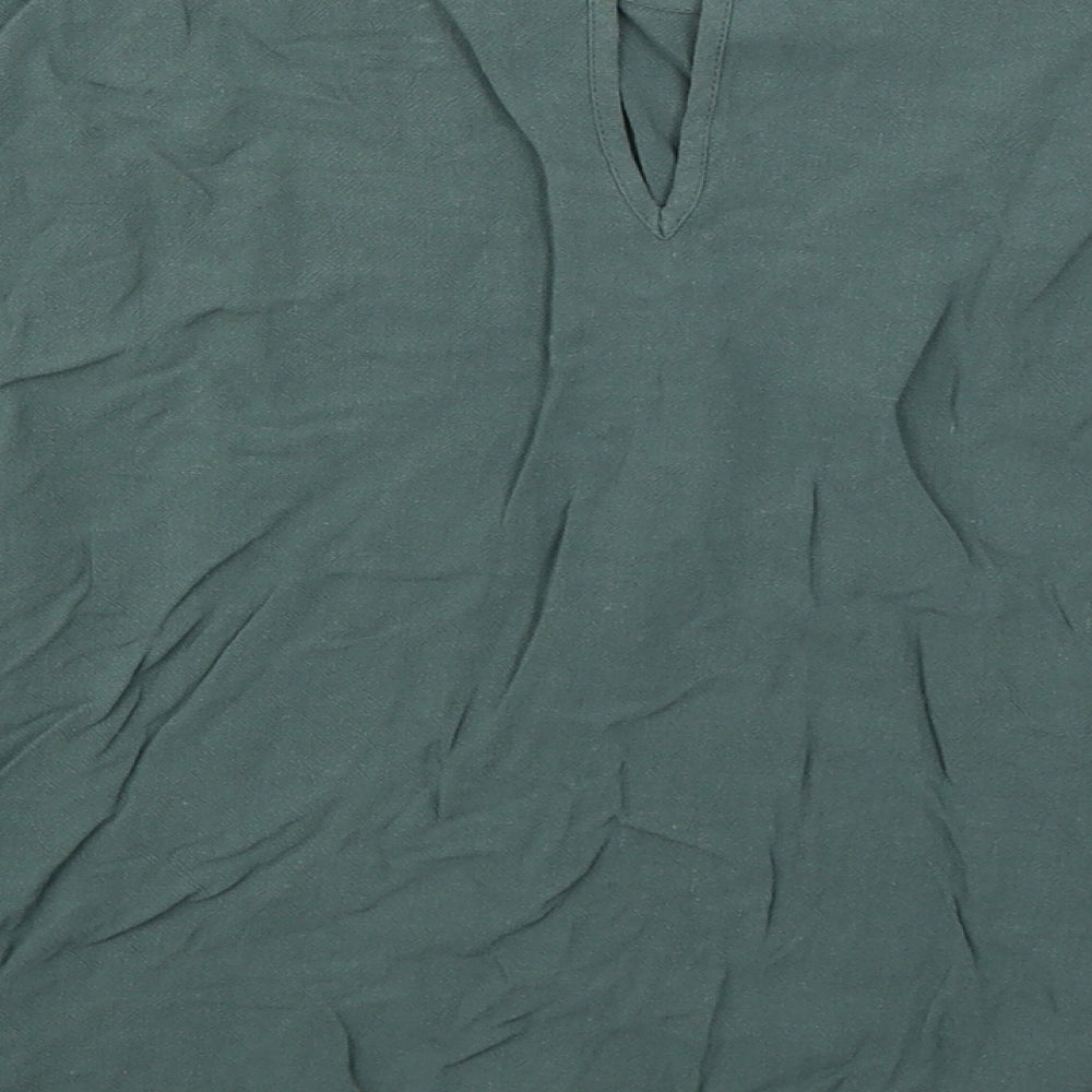 Topshop Womens Green Viscose Basic Blouse Size 8 Crew Neck