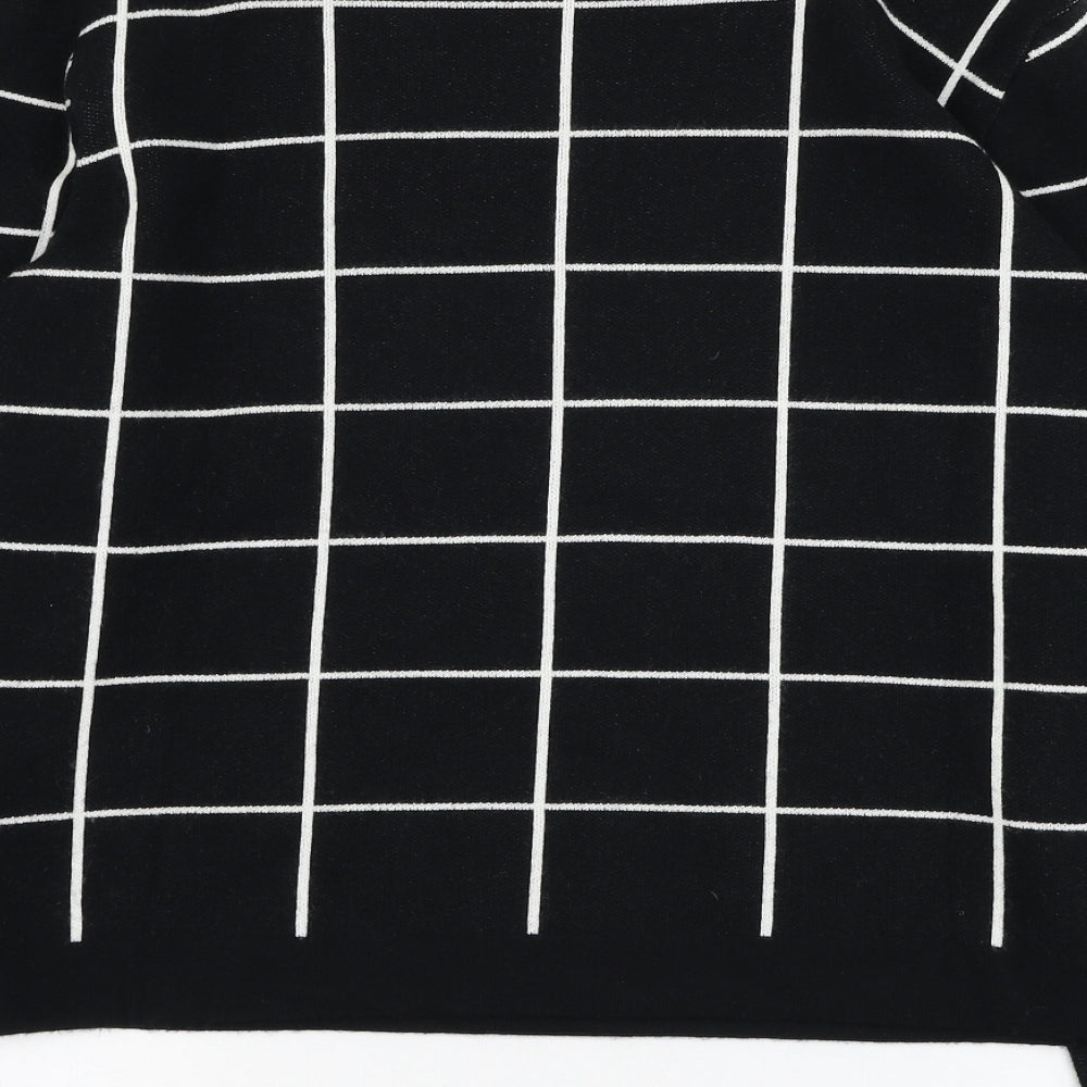 Peruggi Womens Black Round Neck Check Viscose Pullover Jumper Size 12