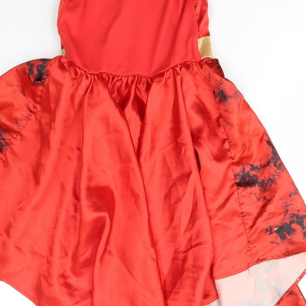 Morrisons Girls Red Polyester Ball Gown Size 5-6 Years Off the Shoulder Pullover - Halloween Devil Fancy Dress