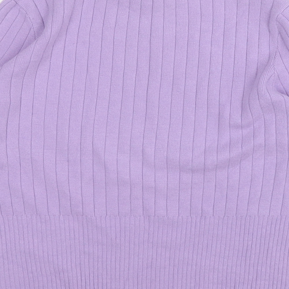 Marks & Spencer Womens Purple Round Neck Geometric Viscose Pullover Jumper Size 14