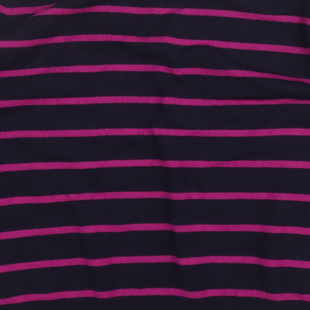 Marks & Spencer Womens Purple V-Neck Striped Acrylic Pullover Jumper Size 12